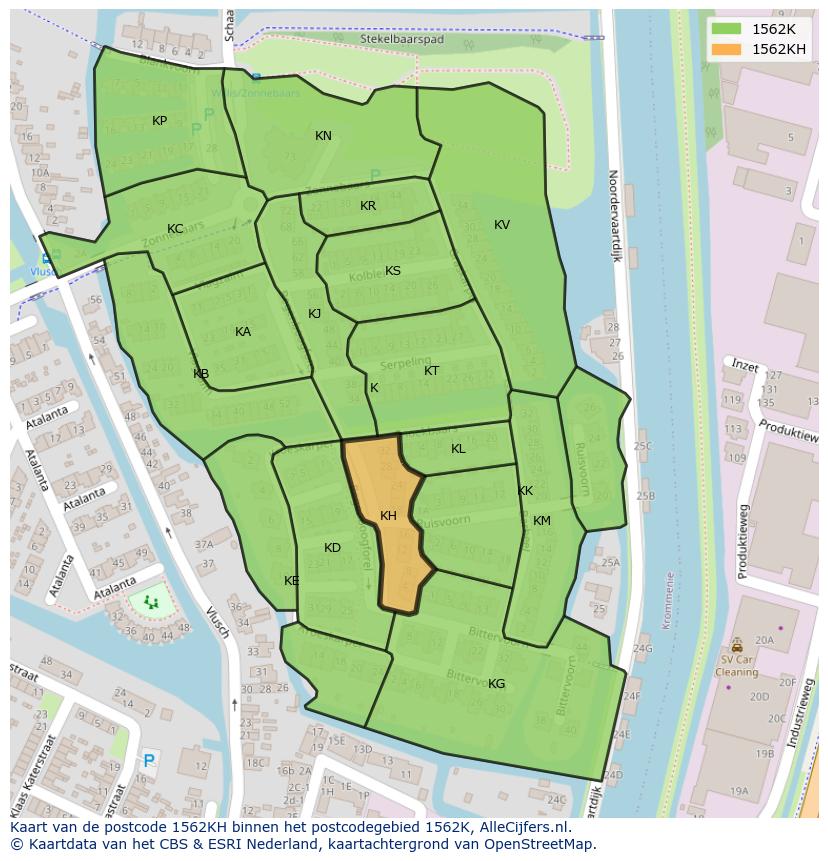 Afbeelding van het postcodegebied 1562 KH op de kaart.
