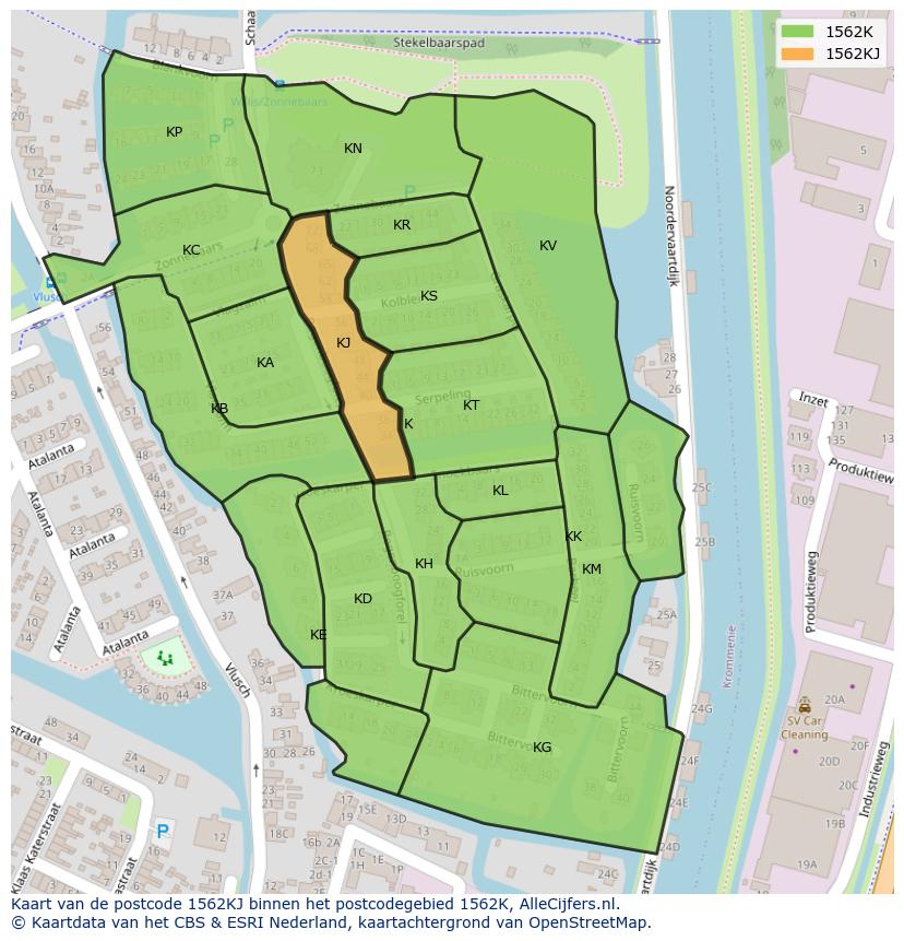 Afbeelding van het postcodegebied 1562 KJ op de kaart.
