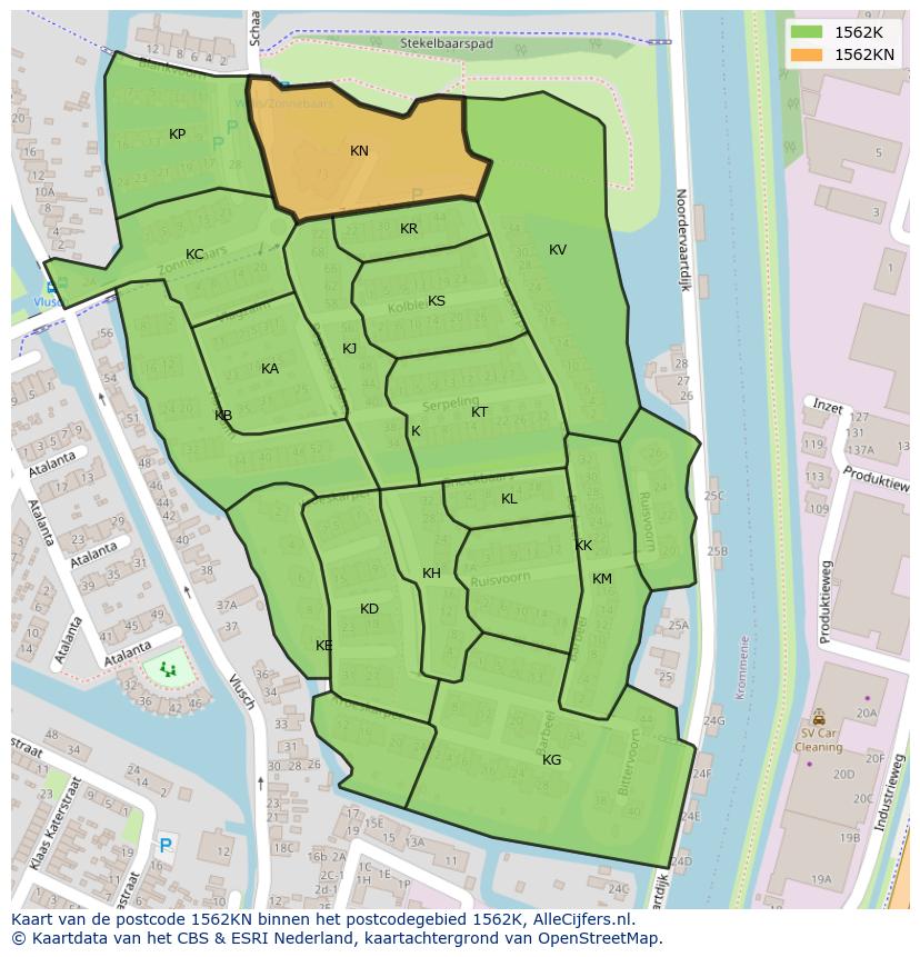 Afbeelding van het postcodegebied 1562 KN op de kaart.