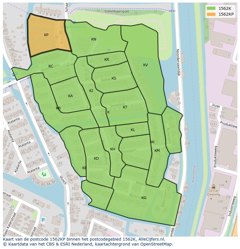 Afbeelding van het postcodegebied 1562 KP op de kaart.
