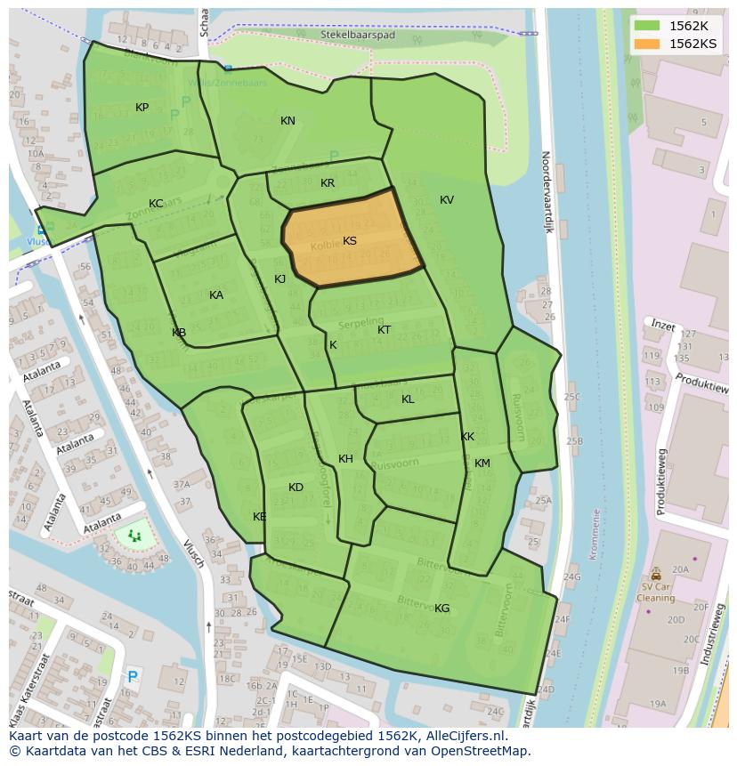 Afbeelding van het postcodegebied 1562 KS op de kaart.