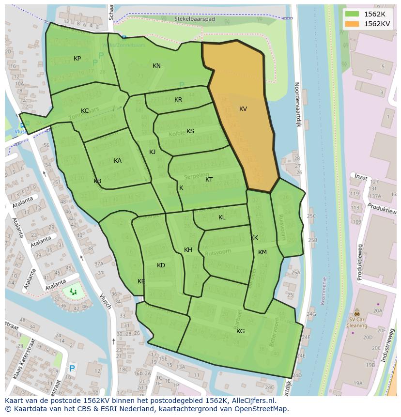 Afbeelding van het postcodegebied 1562 KV op de kaart.