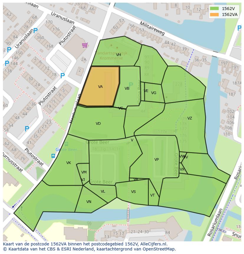 Afbeelding van het postcodegebied 1562 VA op de kaart.