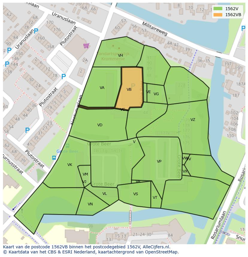 Afbeelding van het postcodegebied 1562 VB op de kaart.