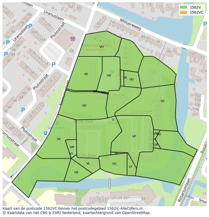 Afbeelding van het postcodegebied 1562 VC op de kaart.