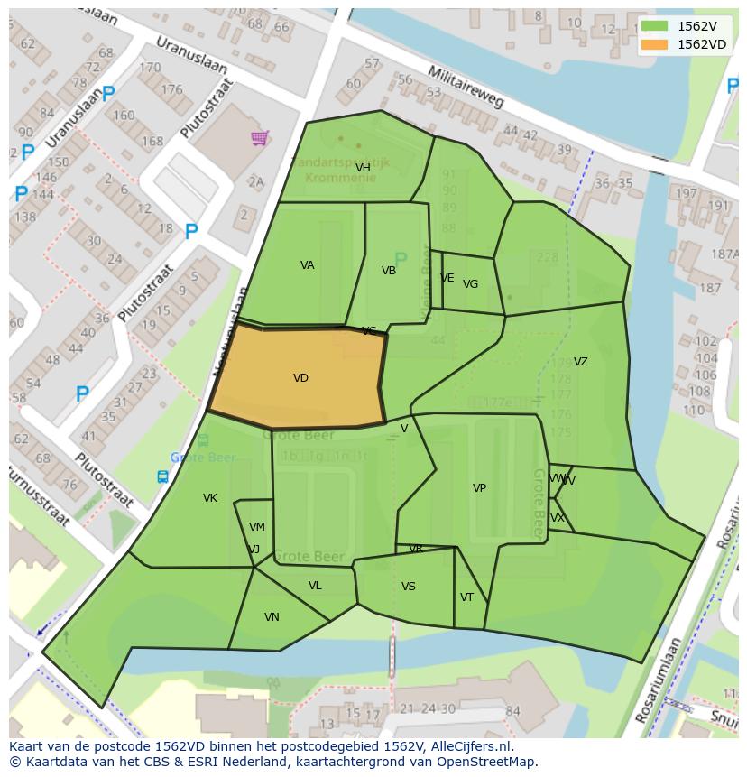 Afbeelding van het postcodegebied 1562 VD op de kaart.