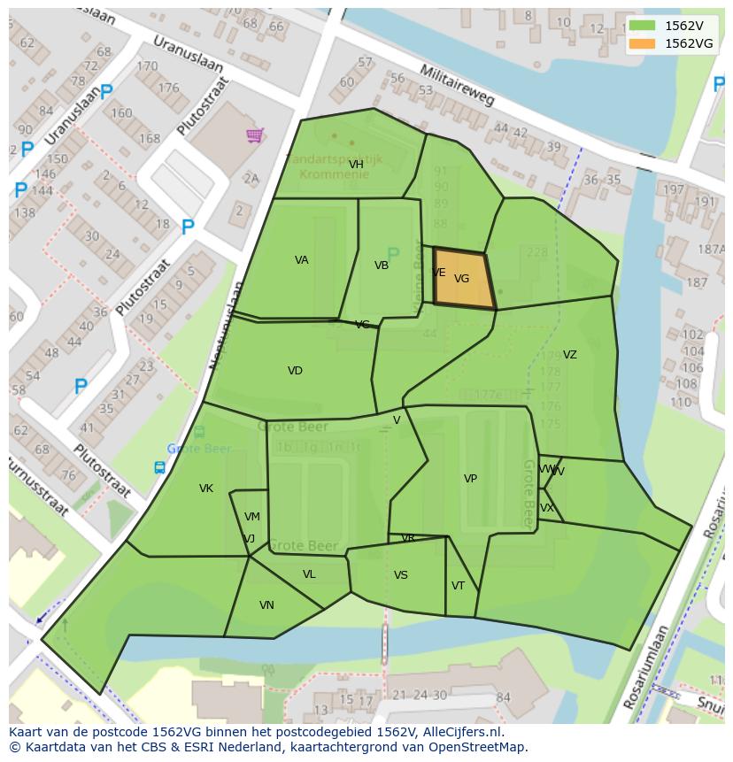 Afbeelding van het postcodegebied 1562 VG op de kaart.