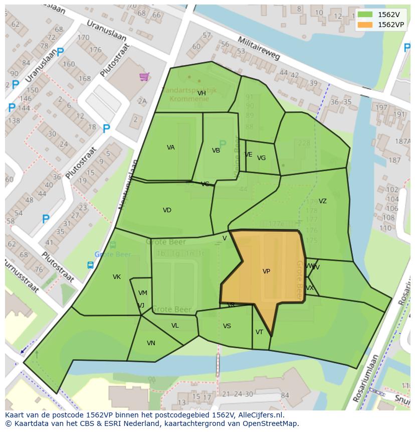Afbeelding van het postcodegebied 1562 VP op de kaart.