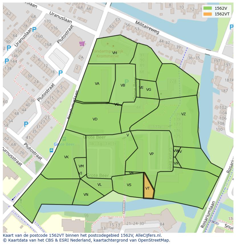Afbeelding van het postcodegebied 1562 VT op de kaart.