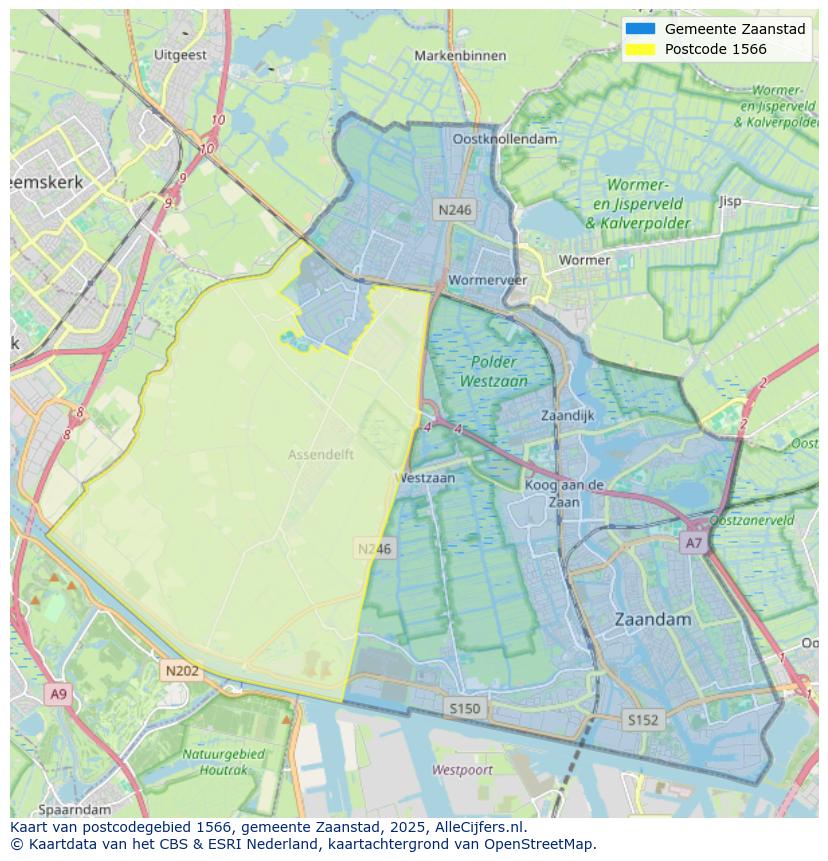 Afbeelding van het postcodegebied 1566 op de kaart.