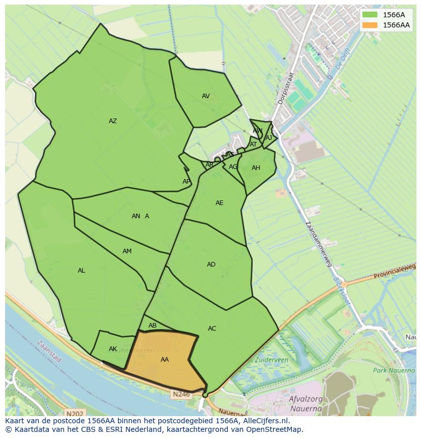 Afbeelding van het postcodegebied 1566 AA op de kaart.