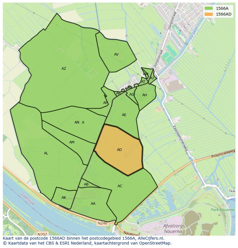Afbeelding van het postcodegebied 1566 AD op de kaart.