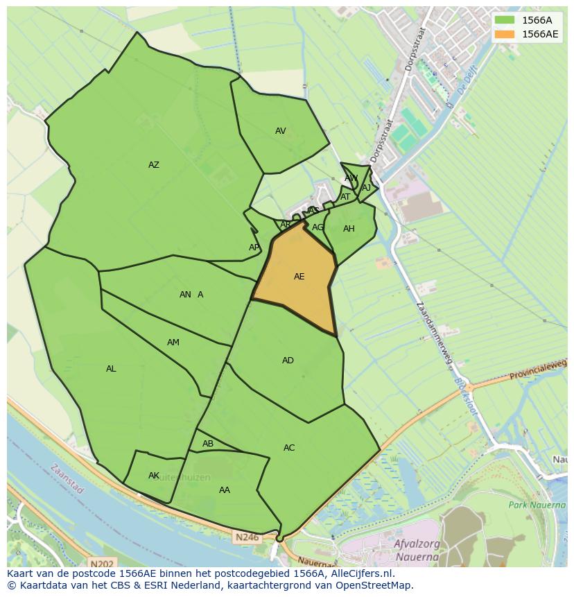 Afbeelding van het postcodegebied 1566 AE op de kaart.