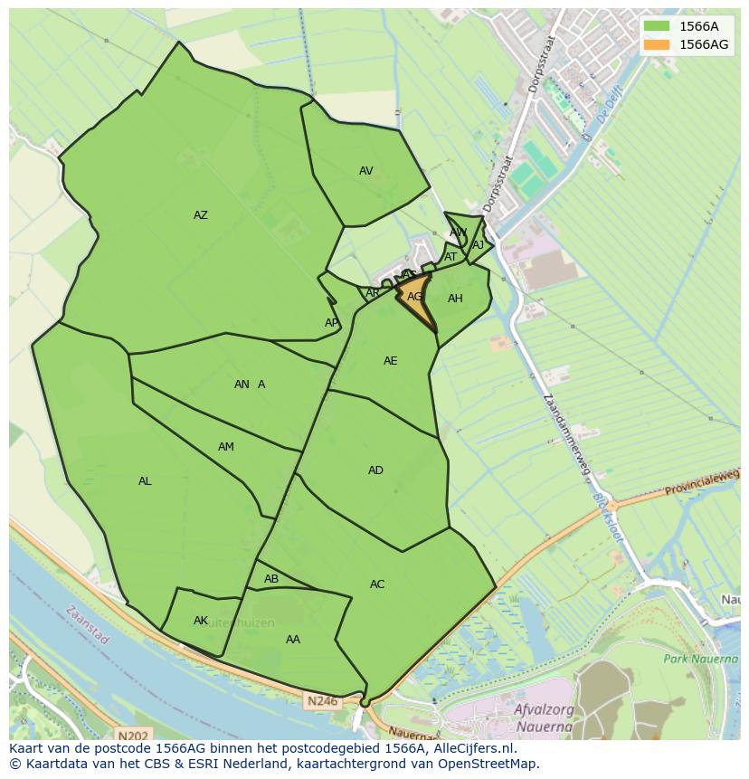 Afbeelding van het postcodegebied 1566 AG op de kaart.