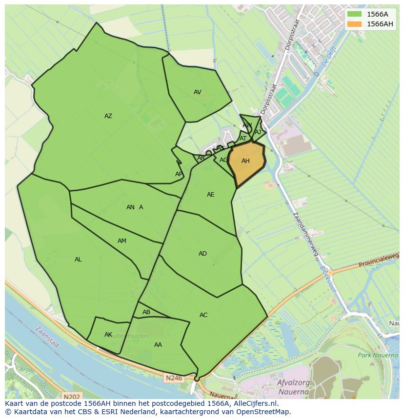 Afbeelding van het postcodegebied 1566 AH op de kaart.