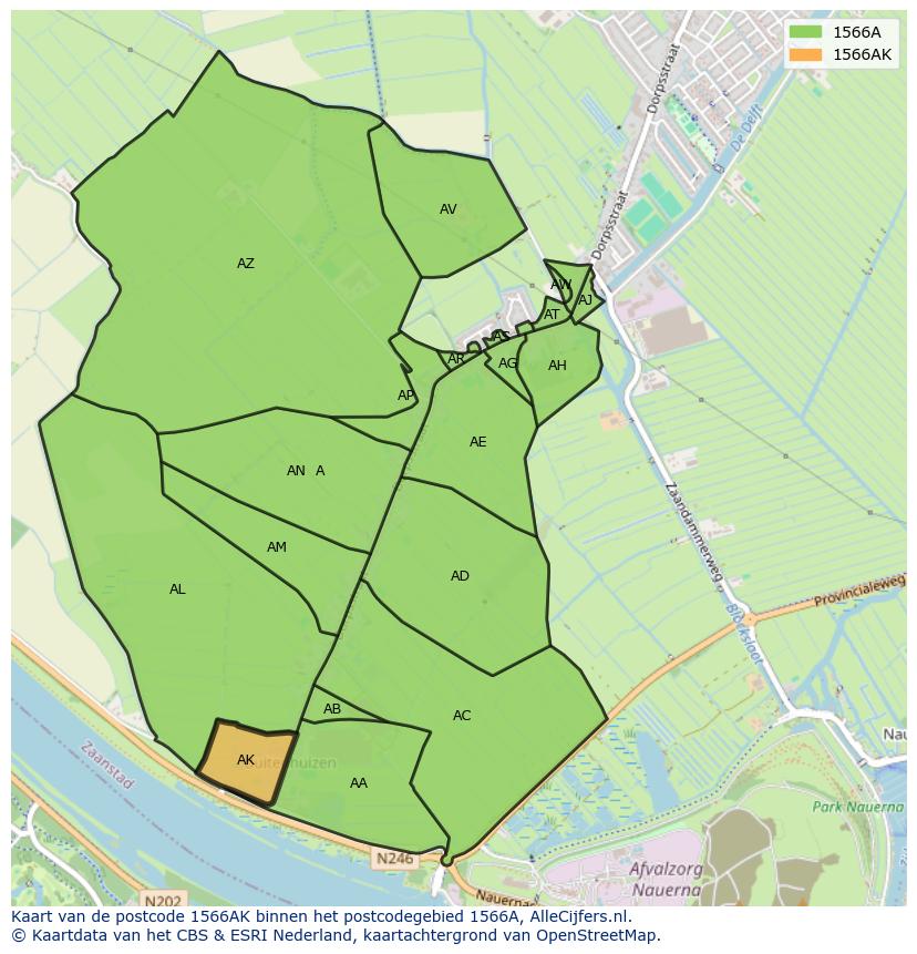 Afbeelding van het postcodegebied 1566 AK op de kaart.