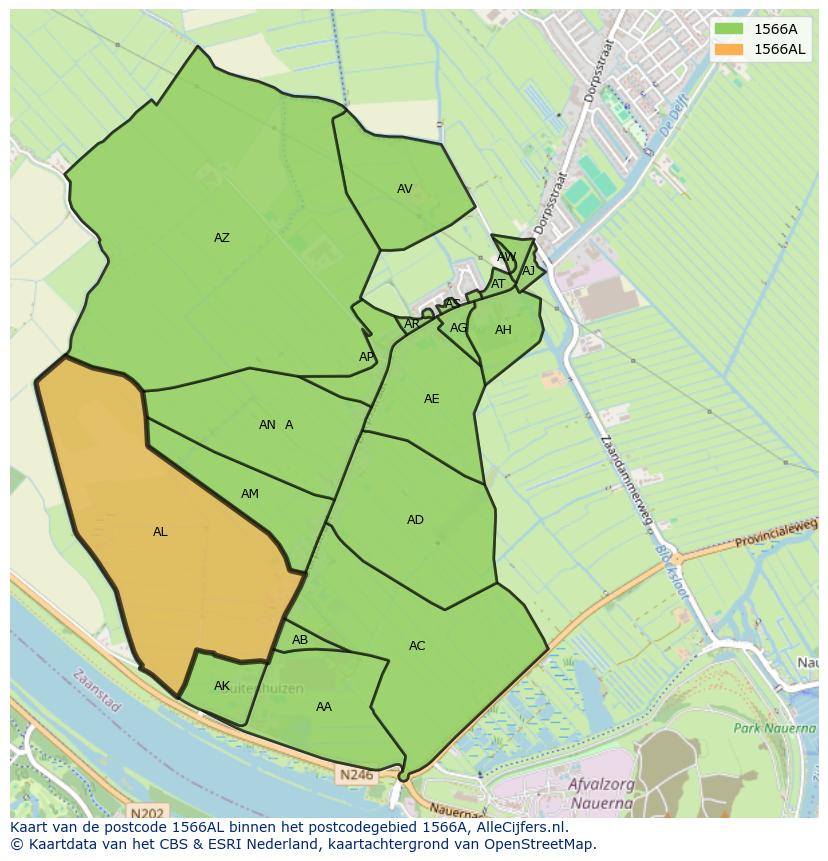 Afbeelding van het postcodegebied 1566 AL op de kaart.