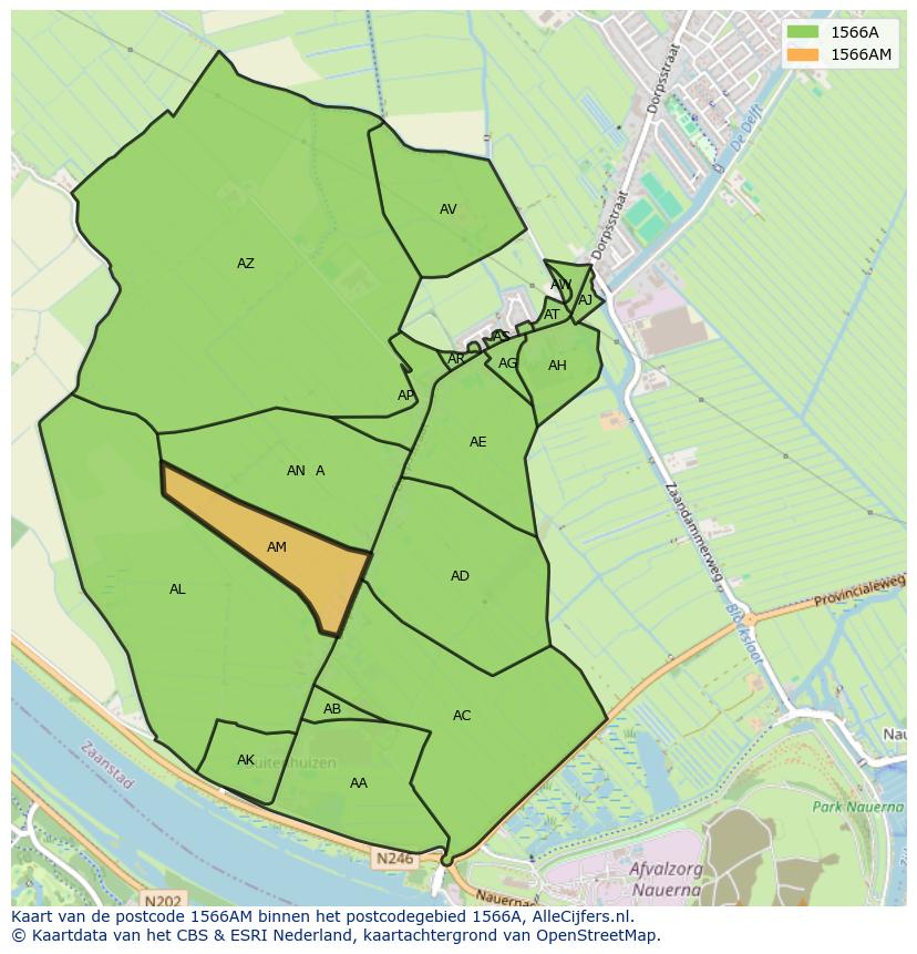 Afbeelding van het postcodegebied 1566 AM op de kaart.