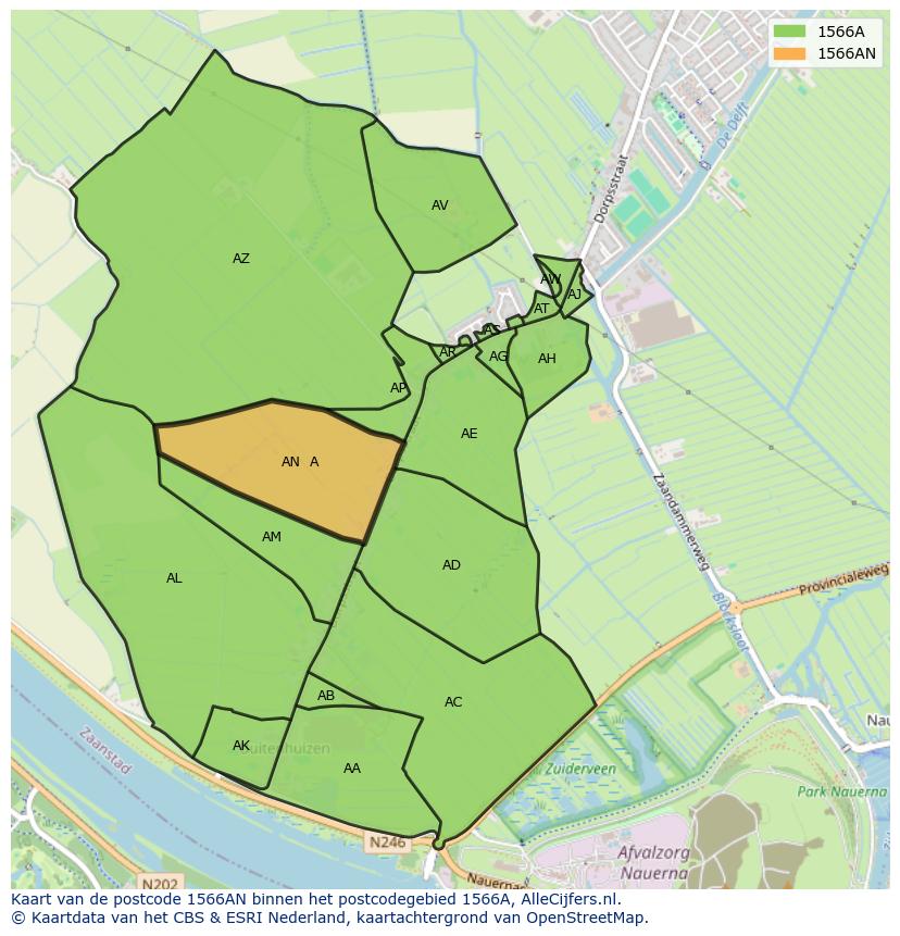 Afbeelding van het postcodegebied 1566 AN op de kaart.