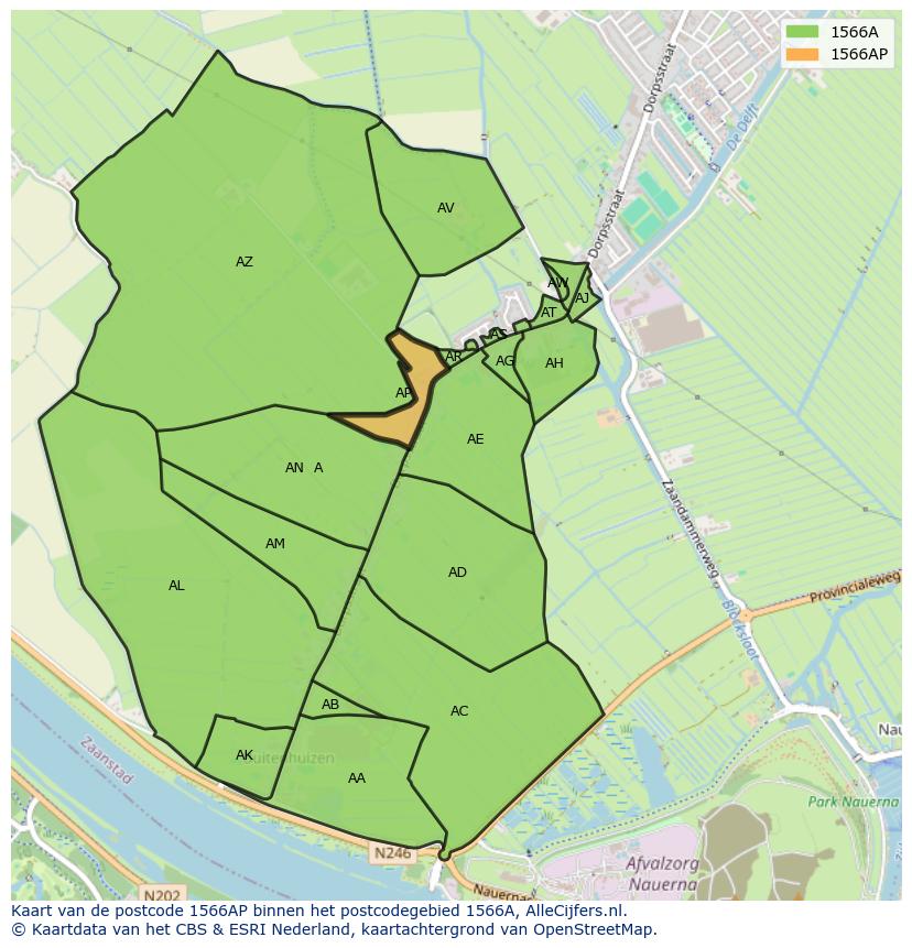 Afbeelding van het postcodegebied 1566 AP op de kaart.