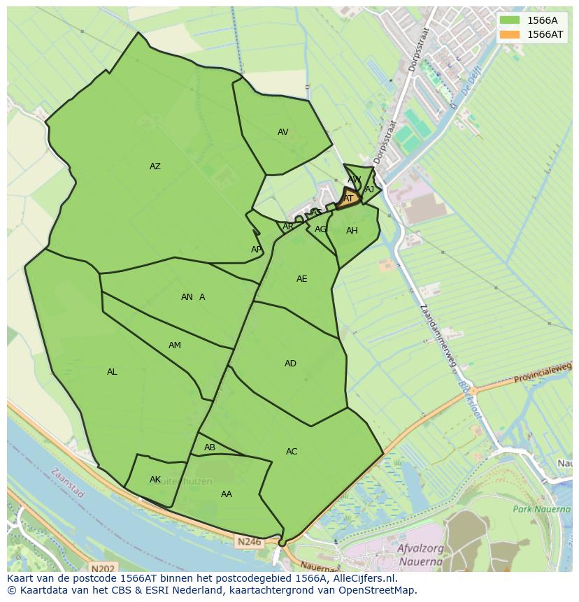 Afbeelding van het postcodegebied 1566 AT op de kaart.