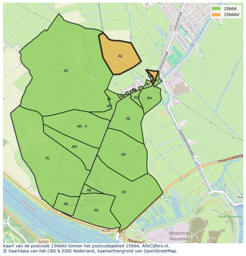 Afbeelding van het postcodegebied 1566 AV op de kaart.