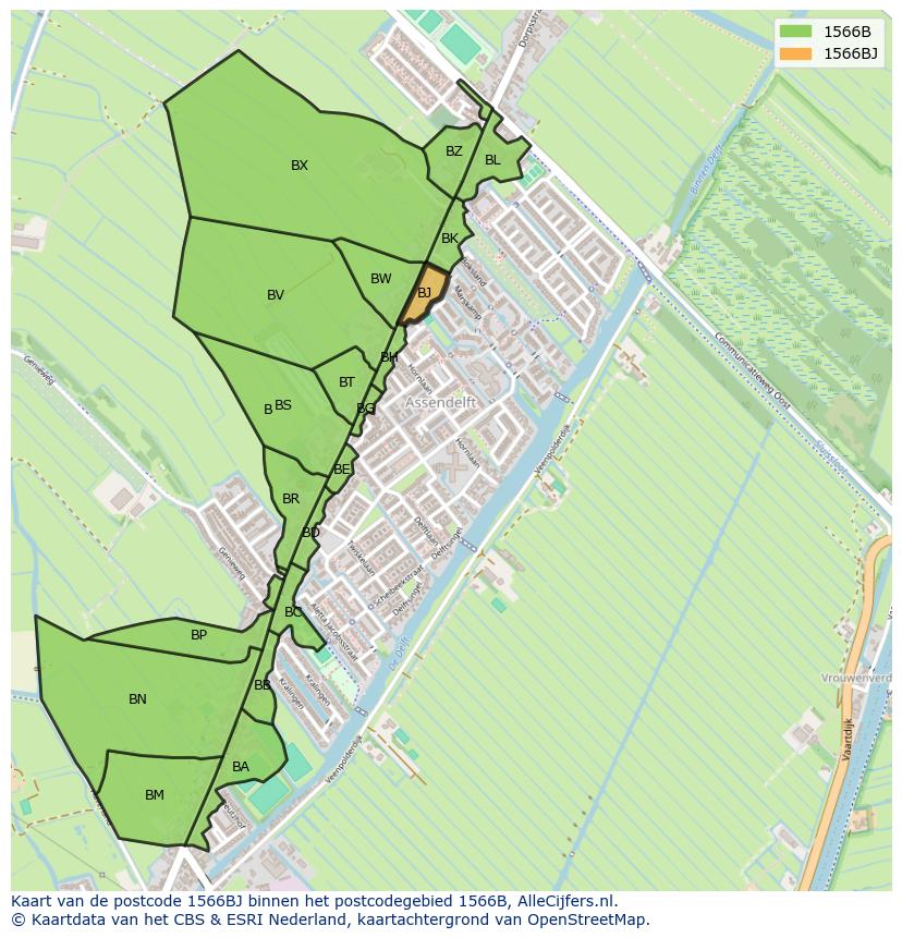 Afbeelding van het postcodegebied 1566 BJ op de kaart.