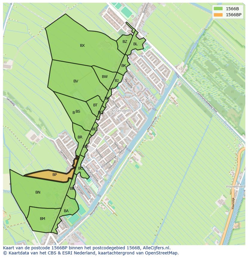 Afbeelding van het postcodegebied 1566 BP op de kaart.