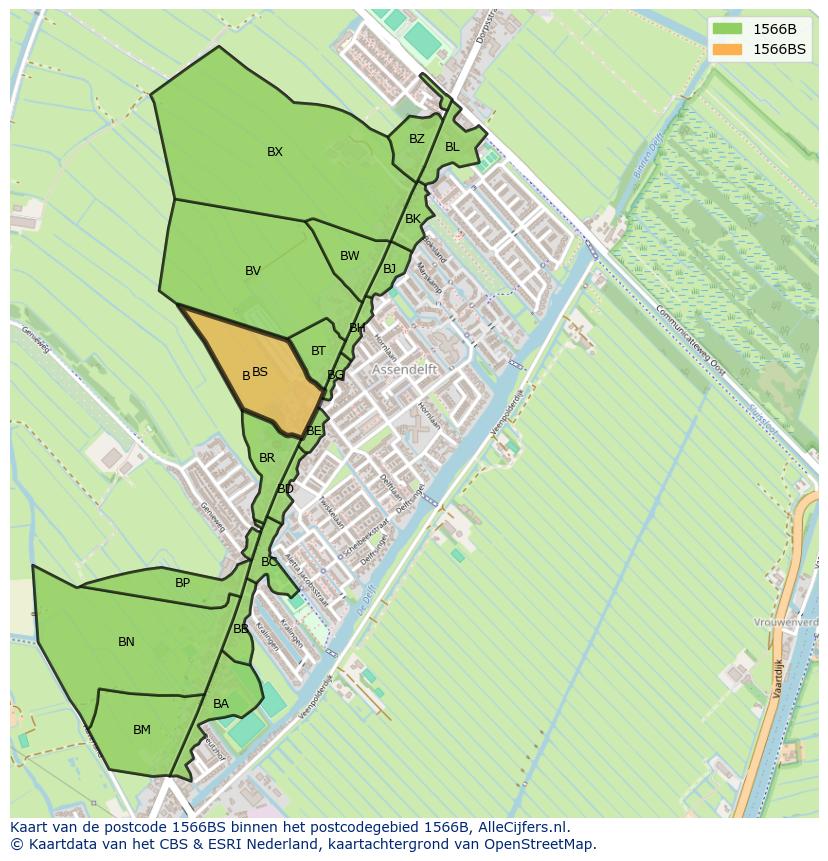 Afbeelding van het postcodegebied 1566 BS op de kaart.