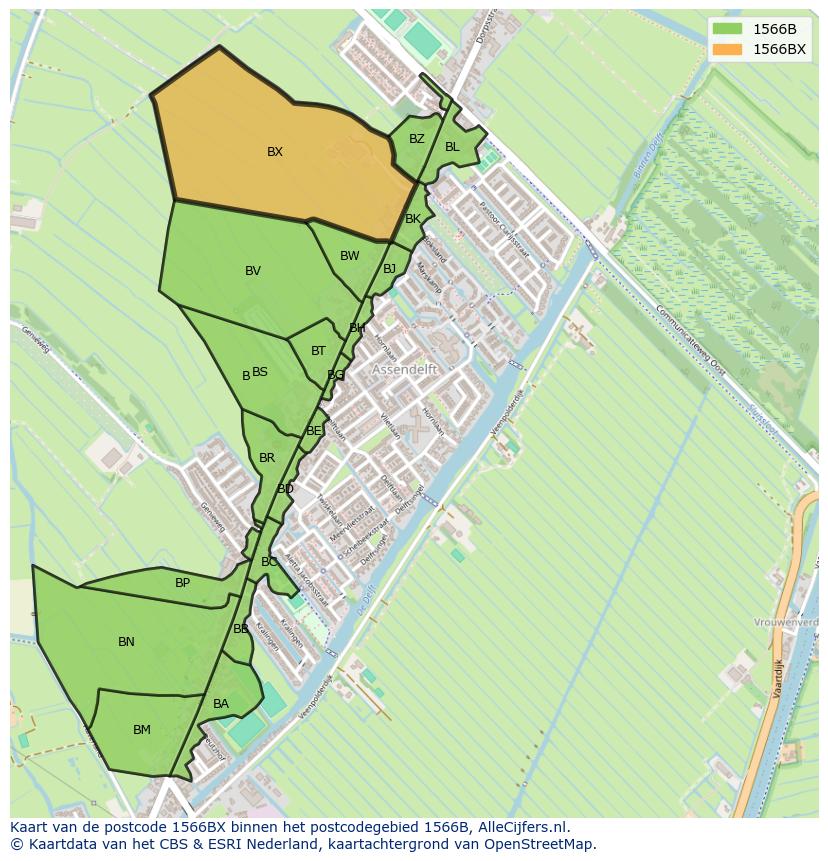Afbeelding van het postcodegebied 1566 BX op de kaart.