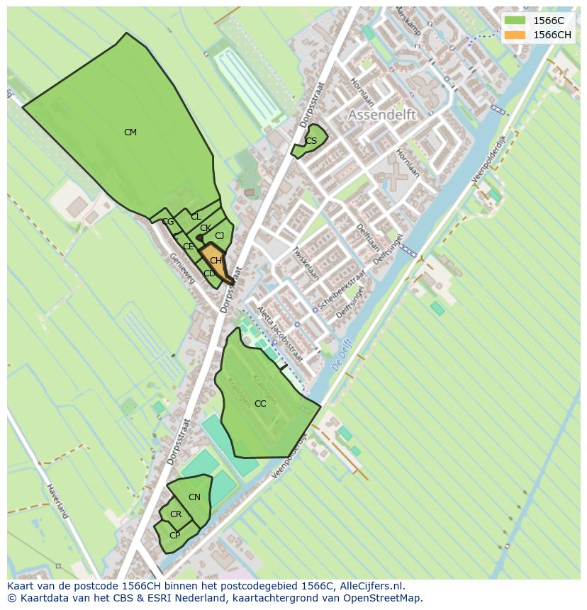 Afbeelding van het postcodegebied 1566 CH op de kaart.