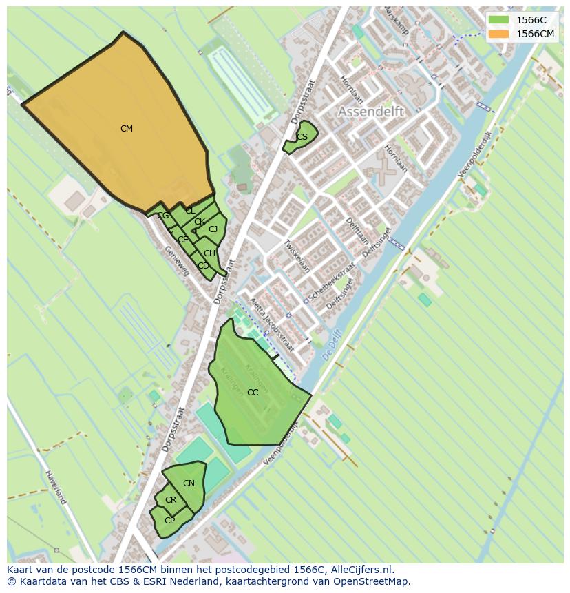 Afbeelding van het postcodegebied 1566 CM op de kaart.