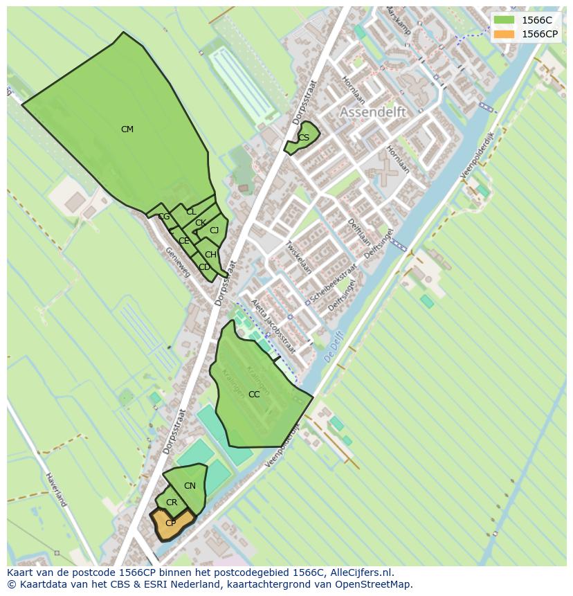 Afbeelding van het postcodegebied 1566 CP op de kaart.