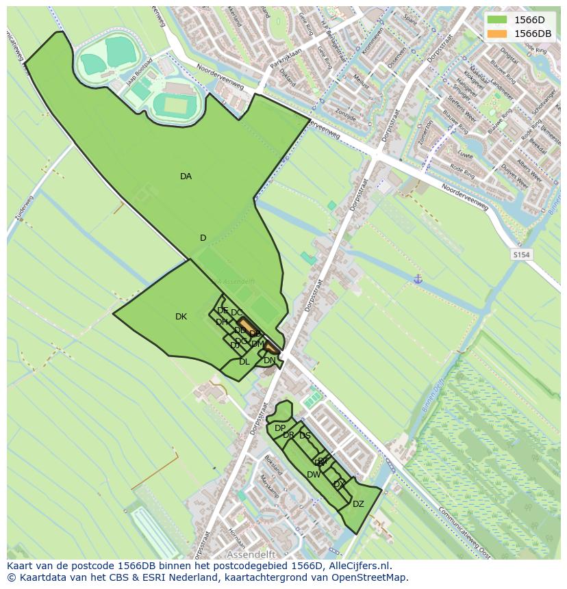 Afbeelding van het postcodegebied 1566 DB op de kaart.