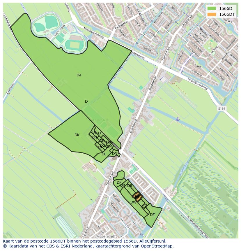 Afbeelding van het postcodegebied 1566 DT op de kaart.