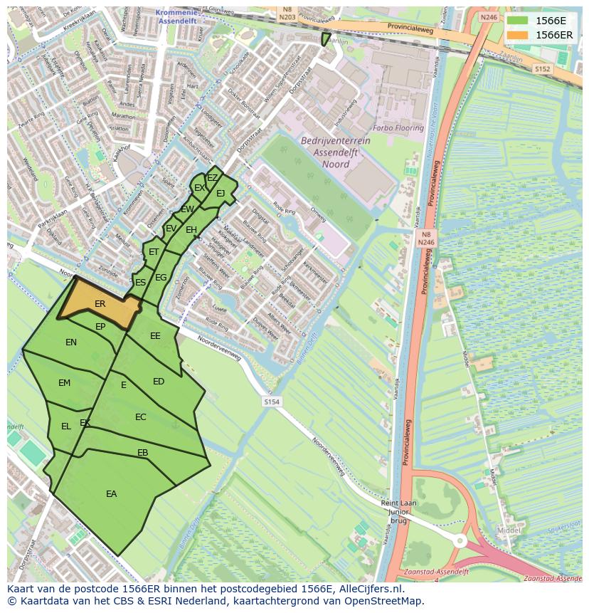 Afbeelding van het postcodegebied 1566 ER op de kaart.