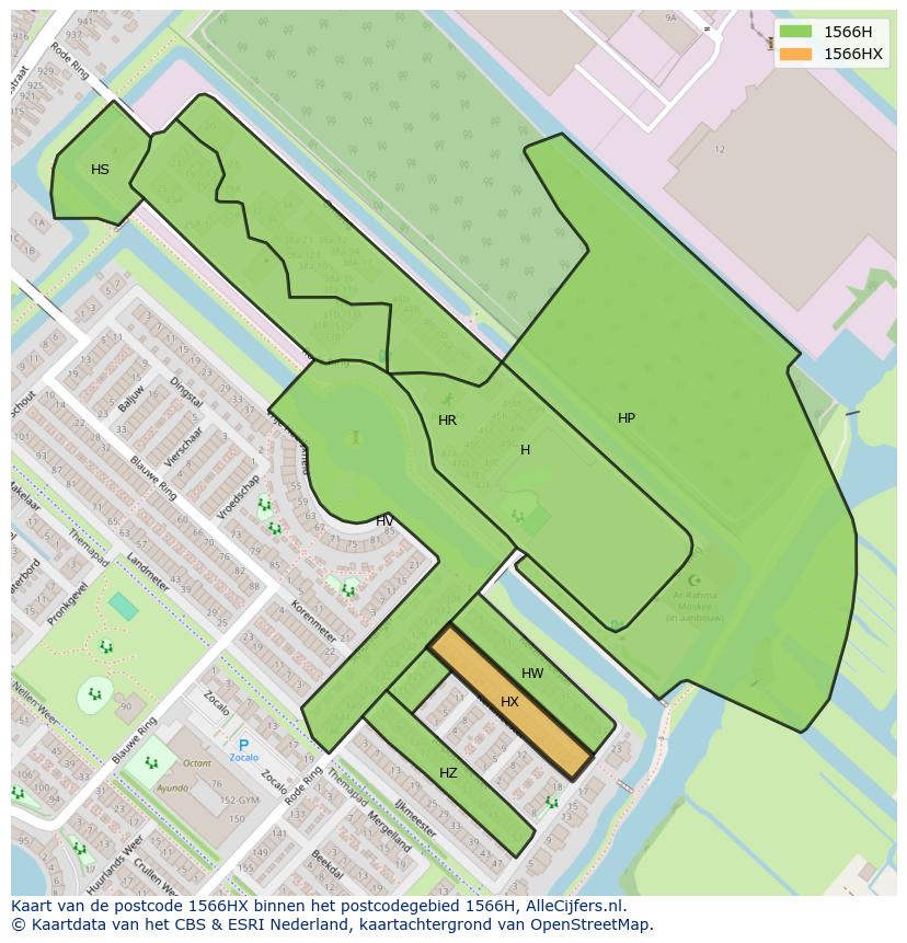 Afbeelding van het postcodegebied 1566 HX op de kaart.