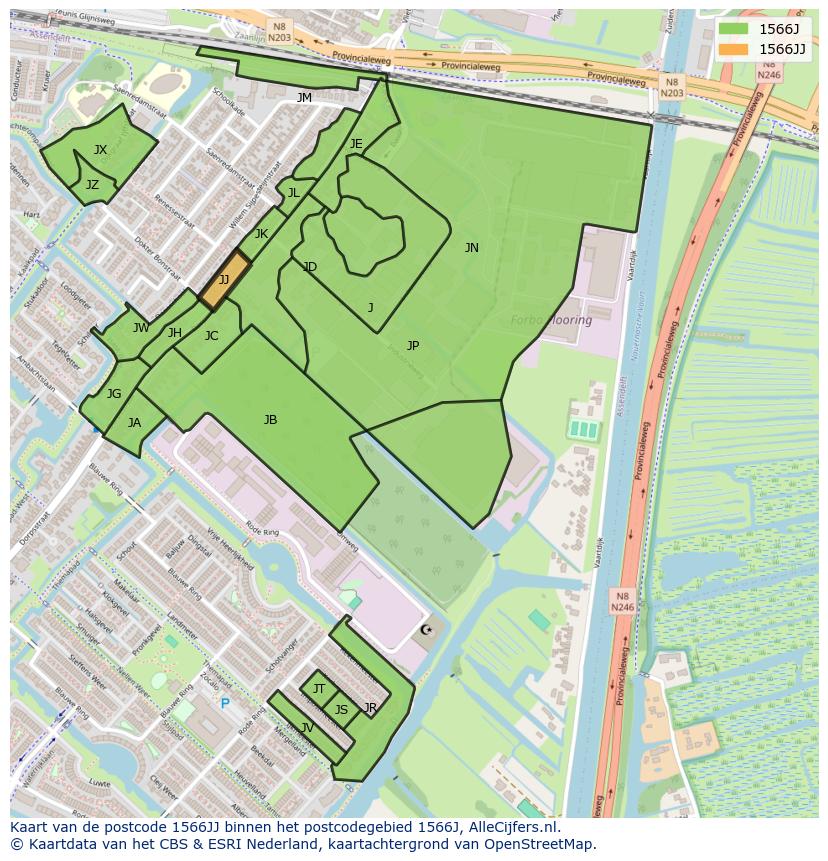 Afbeelding van het postcodegebied 1566 JJ op de kaart.