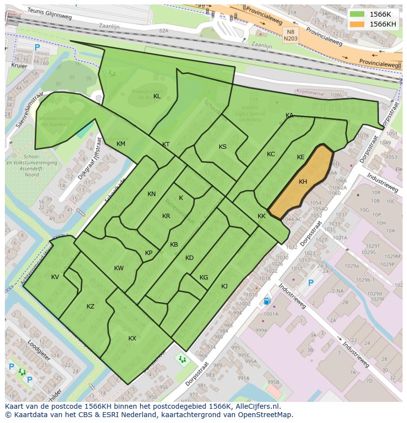 Afbeelding van het postcodegebied 1566 KH op de kaart.