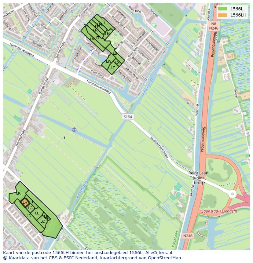 Afbeelding van het postcodegebied 1566 LH op de kaart.