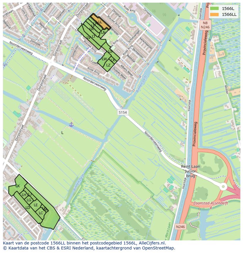Afbeelding van het postcodegebied 1566 LL op de kaart.