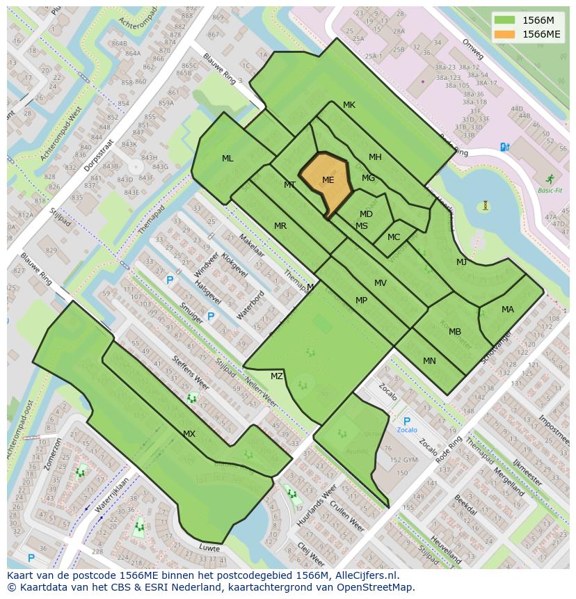 Afbeelding van het postcodegebied 1566 ME op de kaart.
