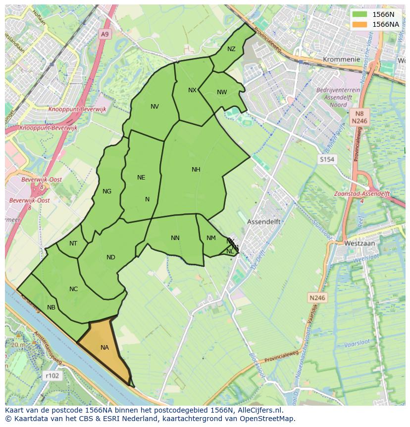 Afbeelding van het postcodegebied 1566 NA op de kaart.