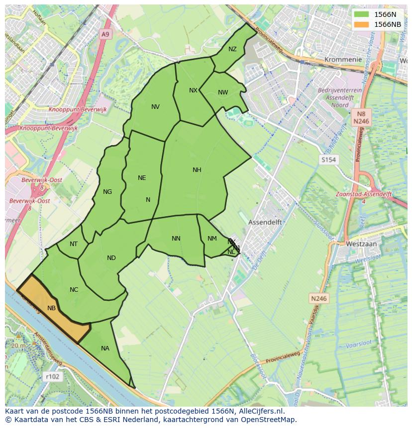 Afbeelding van het postcodegebied 1566 NB op de kaart.