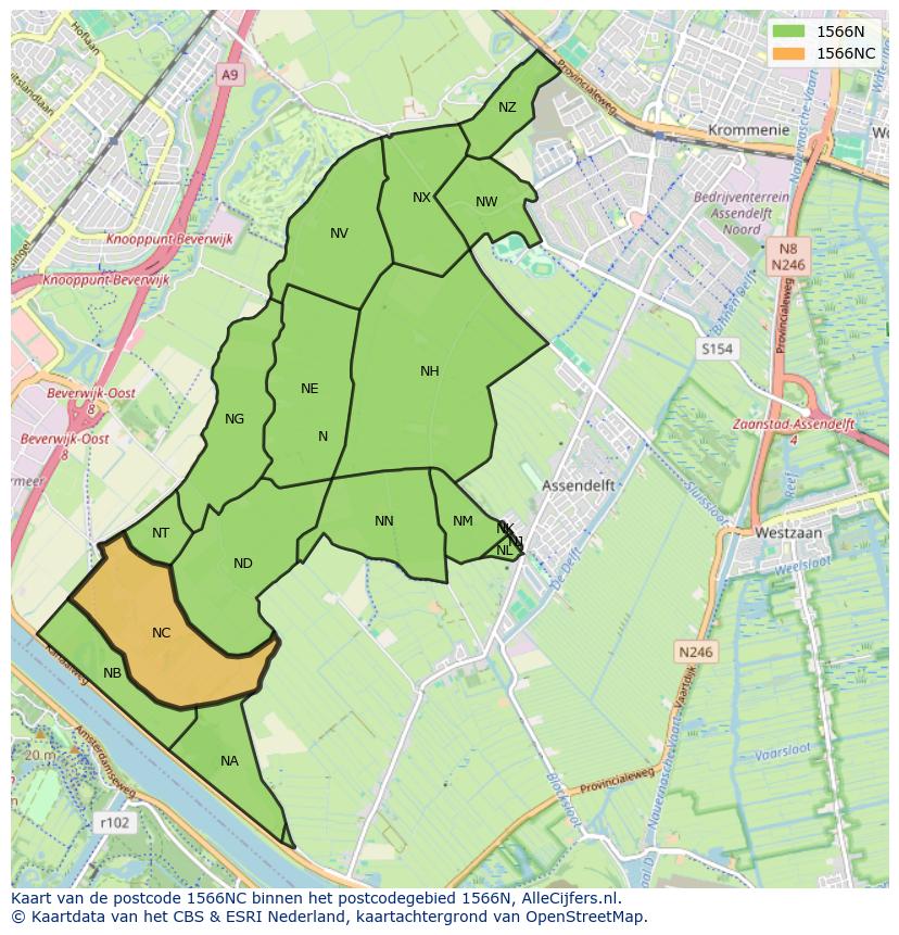 Afbeelding van het postcodegebied 1566 NC op de kaart.