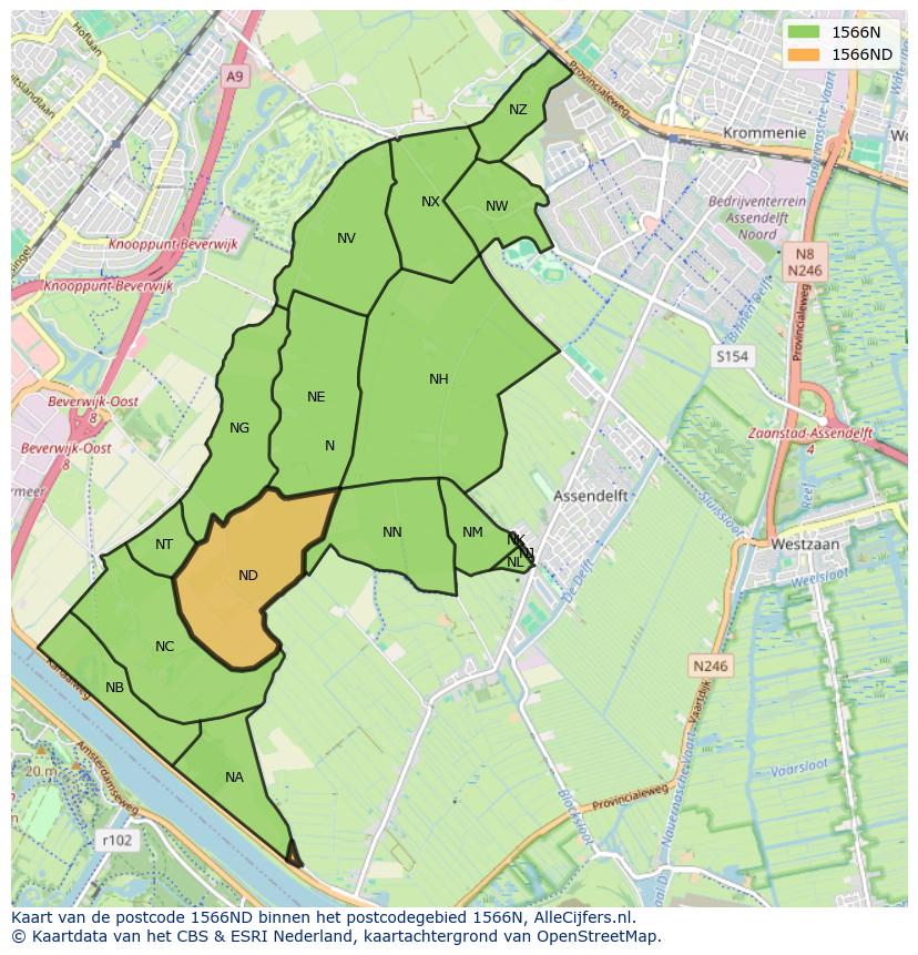 Afbeelding van het postcodegebied 1566 ND op de kaart.