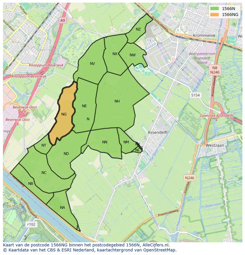 Afbeelding van het postcodegebied 1566 NG op de kaart.