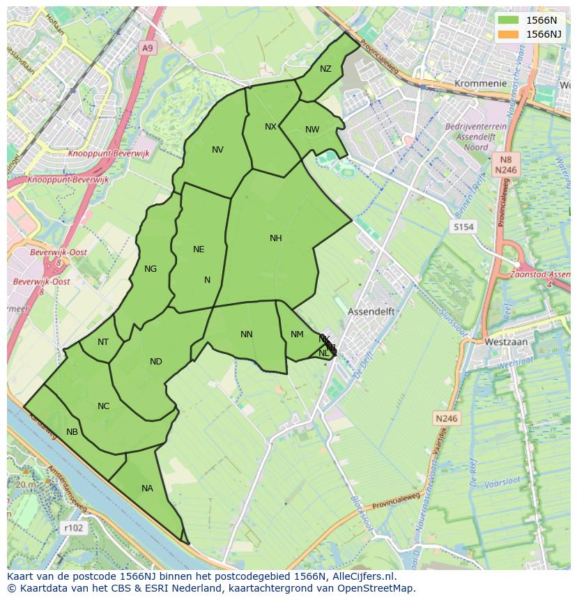 Afbeelding van het postcodegebied 1566 NJ op de kaart.