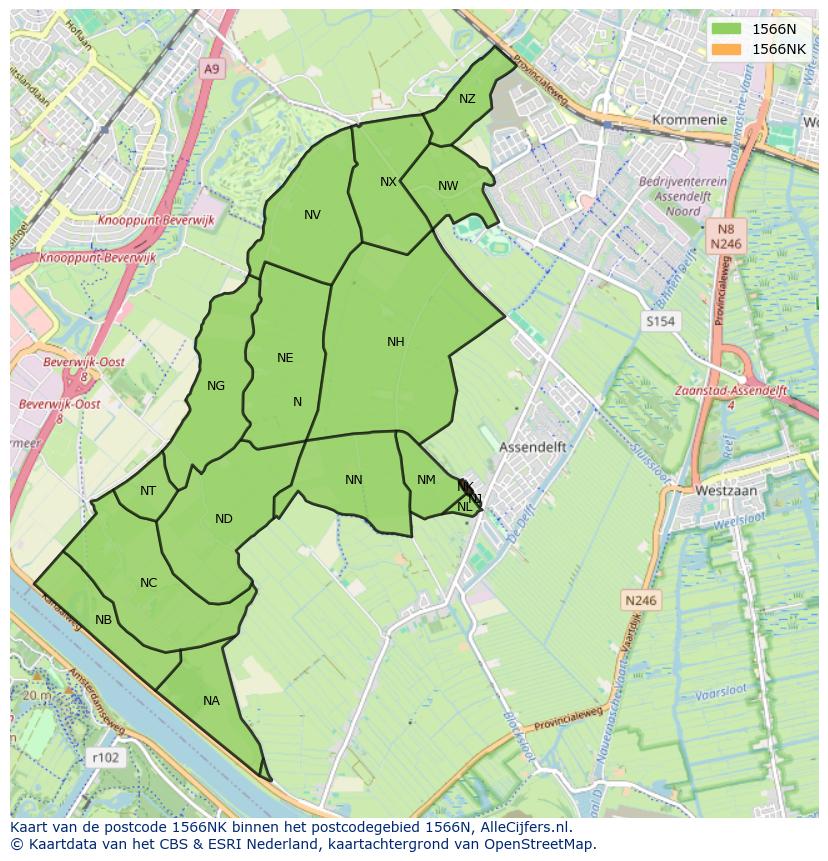 Afbeelding van het postcodegebied 1566 NK op de kaart.