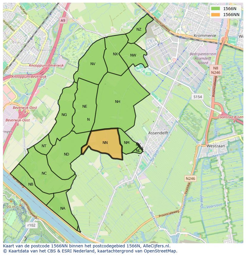 Afbeelding van het postcodegebied 1566 NN op de kaart.